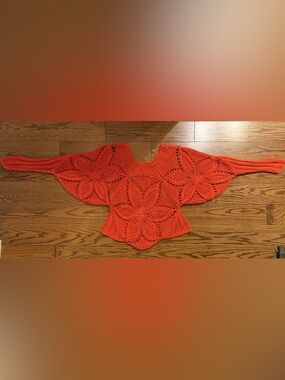 Foreign Exchange Orange Crochet Knit Floral Sweater